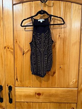 Idyllwind Black Tank Top with Gold Bead Embellishment